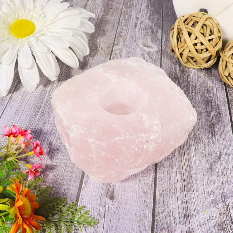 RQCH Rose Quartz Candle Holder Nature's Artifacts